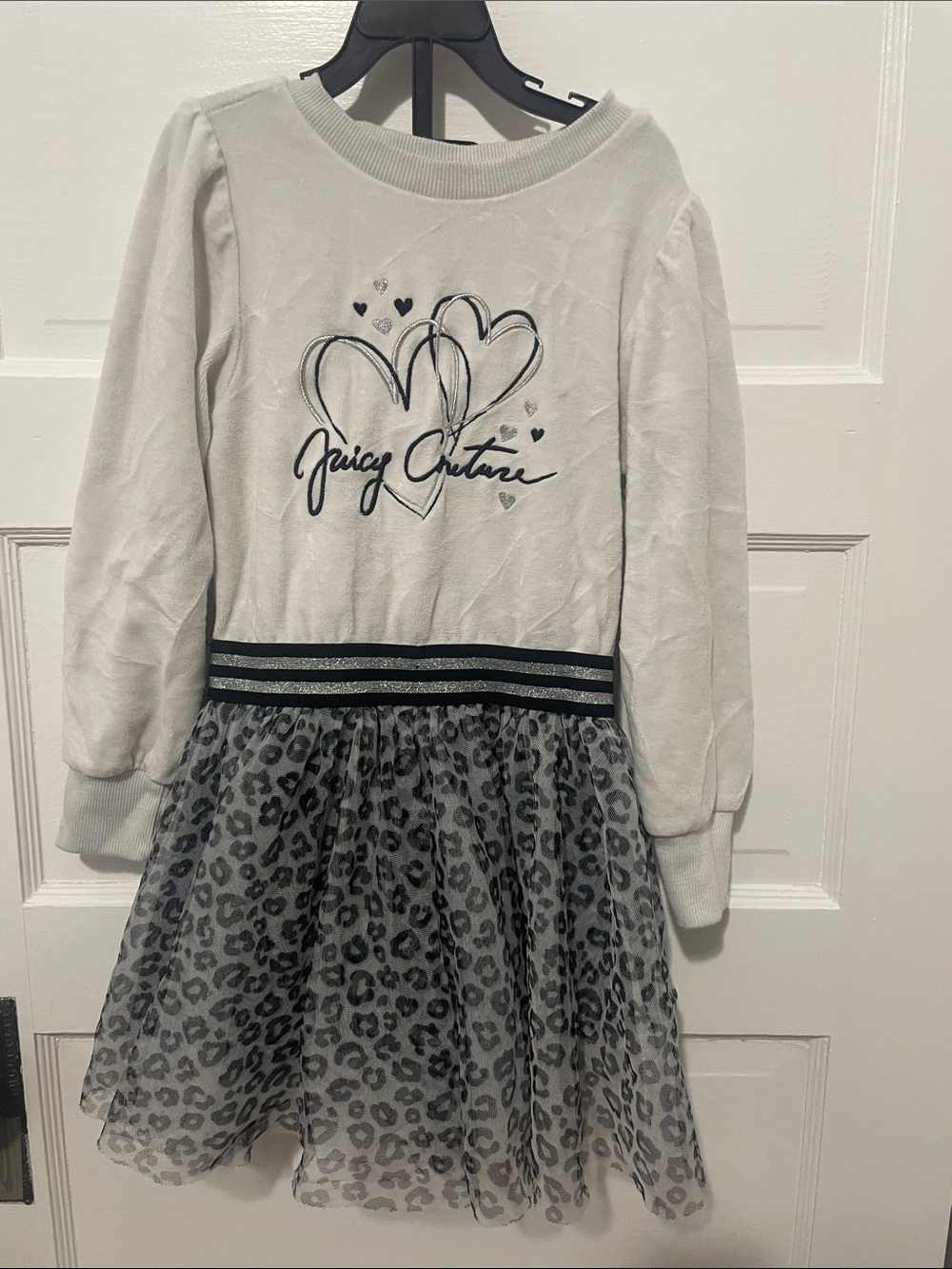 Juicy Couture White and Black Heart Leopard Tulle Dress